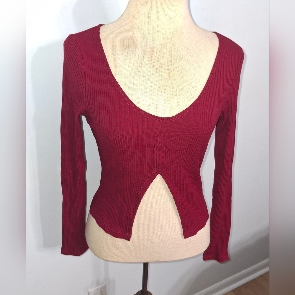 Shein- Sexy Burgandy Long Sleeve Top- W Sz Small-4
